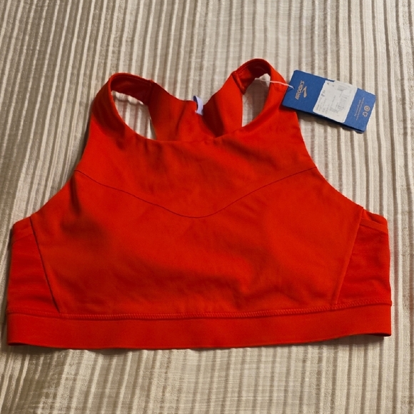 Brooks Running Sports Bra Crop Top High Neck Bold Red 38E(DD) - Picture 4 of 16